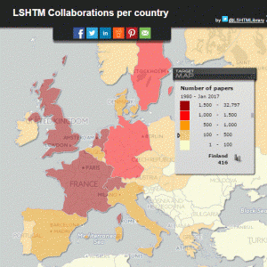 Close up of the LSHTM Collaborations map