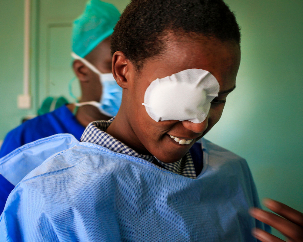 a cataract patient with a bandage