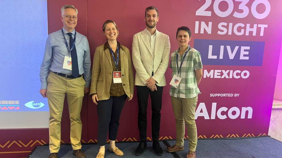 a photo of four researchers from a session on the global eye health research agenda 