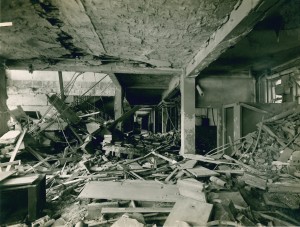 Bomb damage to the workshops, basement & lavatories.