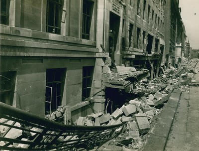 Bomb Damage – exterior showing damage to basement 7 vaults