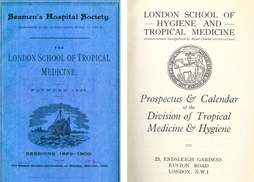 1899-1900 London School of Tropical Medicine prospectus and 1924-1925 London School of Hygiene and Tropical Medicine prospectus