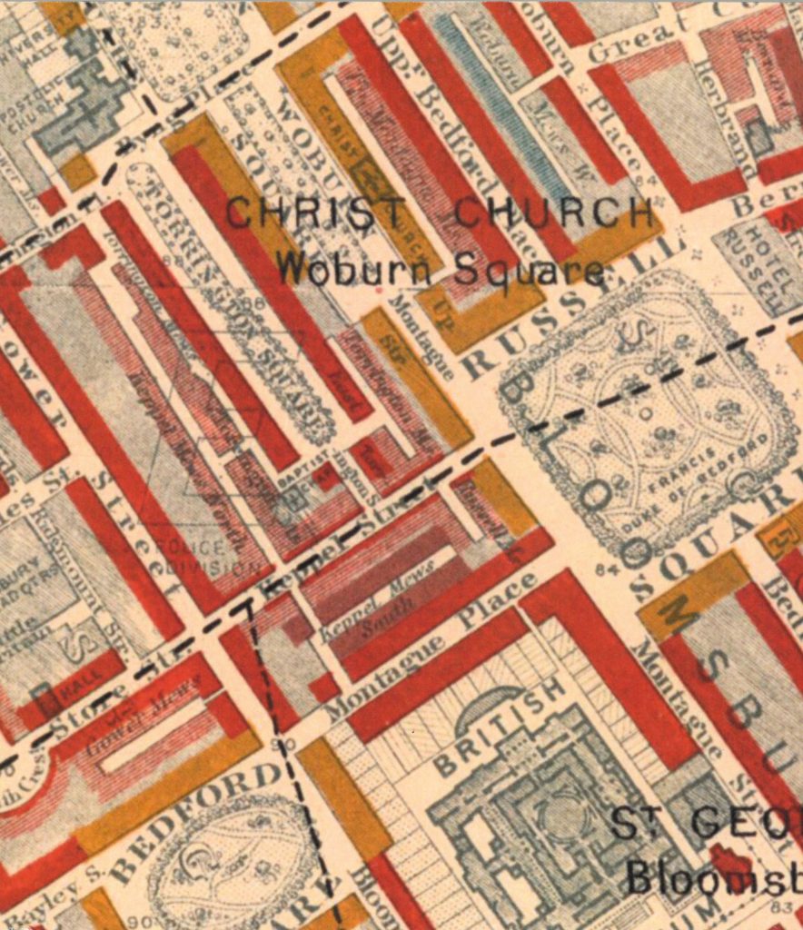 Charles Booth's poverty map of London showing Keppel Street  