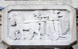 Carving of chariot above Keppel Street entrance