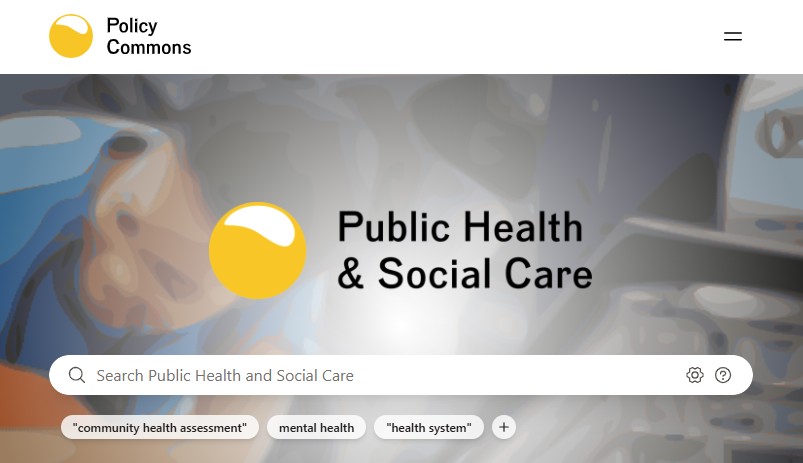 Home page of Policy Commons Public Health & Social Care database.