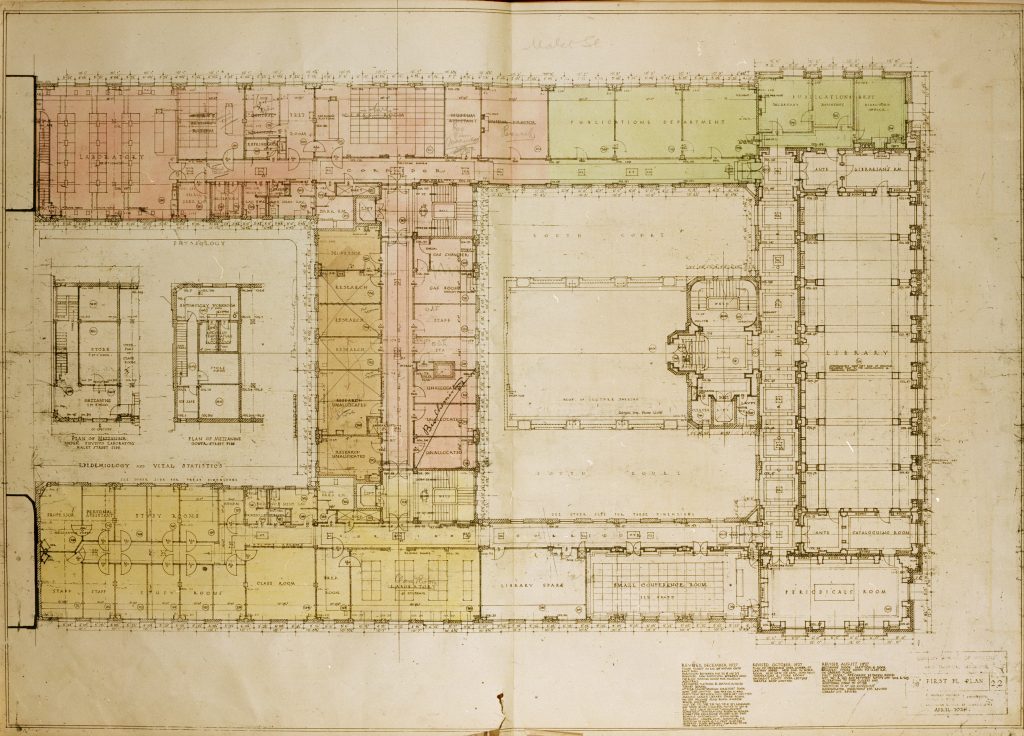 Floor plan in the shape of a capital A with 2 courtyards in the centre. 