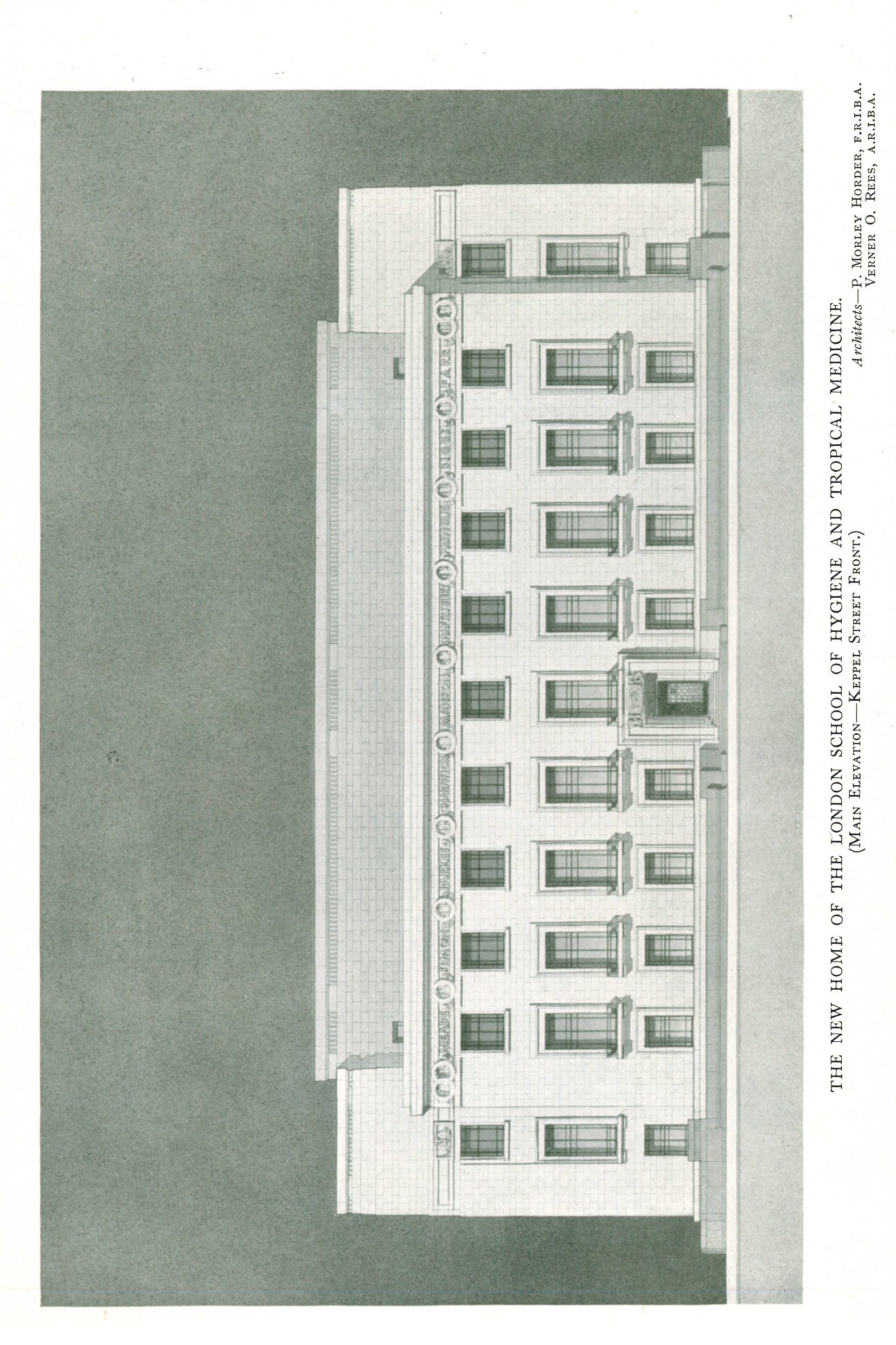 Page showing rectangular, several story building
